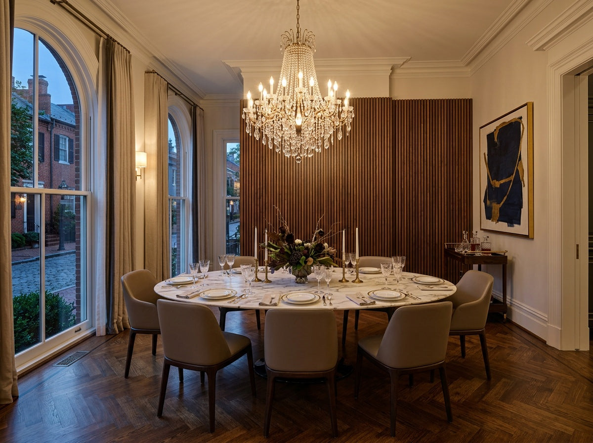 Walnut acoustic panel in a Washington DC Georgetown dining room